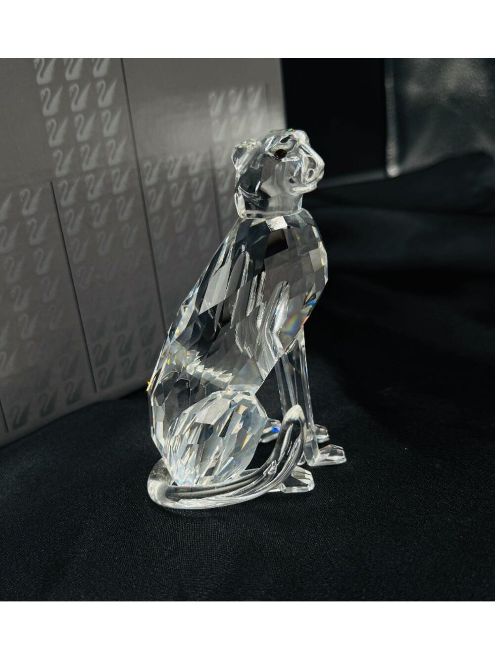 Swarovski Crystal Cheetah Figurine With Original Box - Vintage 90s Signed Collec